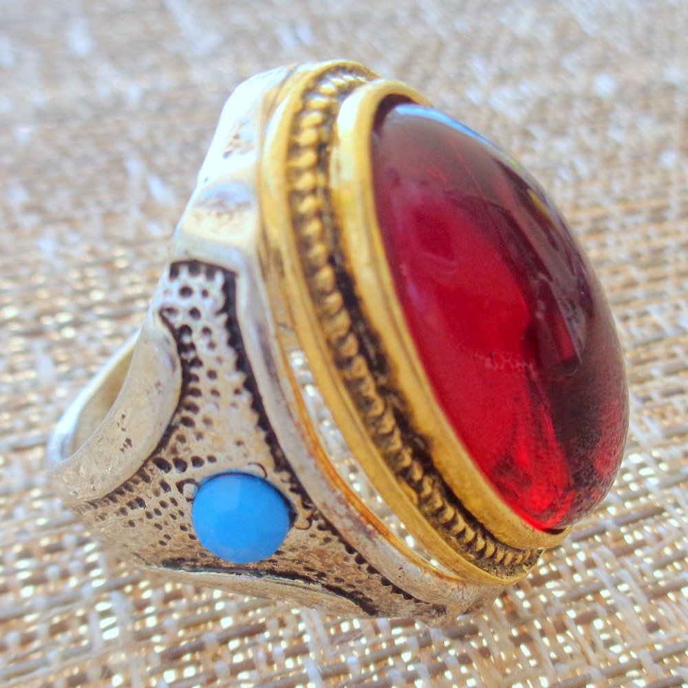 NATURAL RED RUBY GEMSTONE YELLOW GOLD MEN,WOMAN,